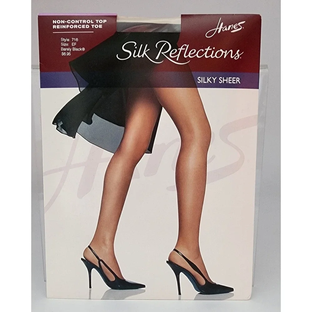 Hanes Silk Reflections Pantyhose Women EF Barely Black New Sheer Reinforced 716